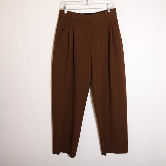 ALC Franklin Pant Womens 4 Mocha Brown Pleated High Rise Trouser Neutral Office - Picture 1 of 7
